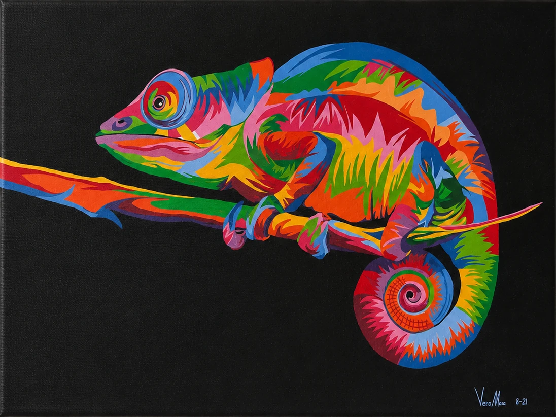 Camaleon, acrílico sobre lienzo, 30×40 cm