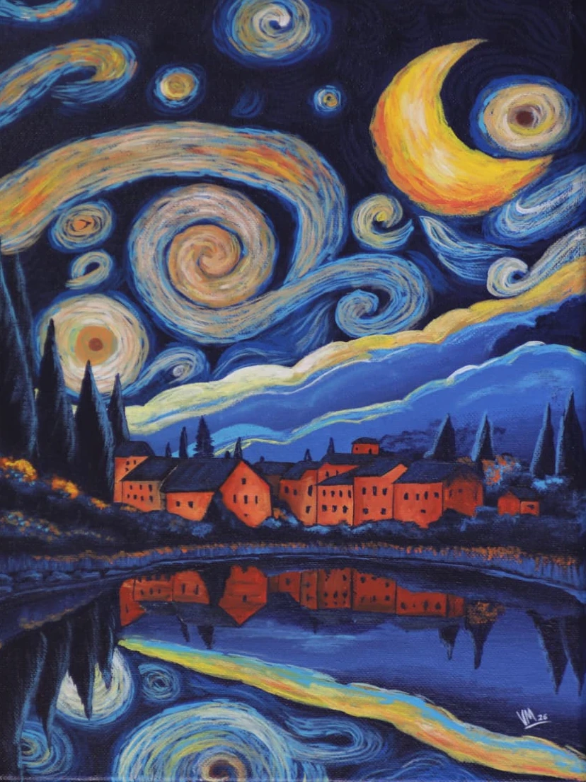 Noche estrellada, acrílico sobre lienzo, 30×40 cm
