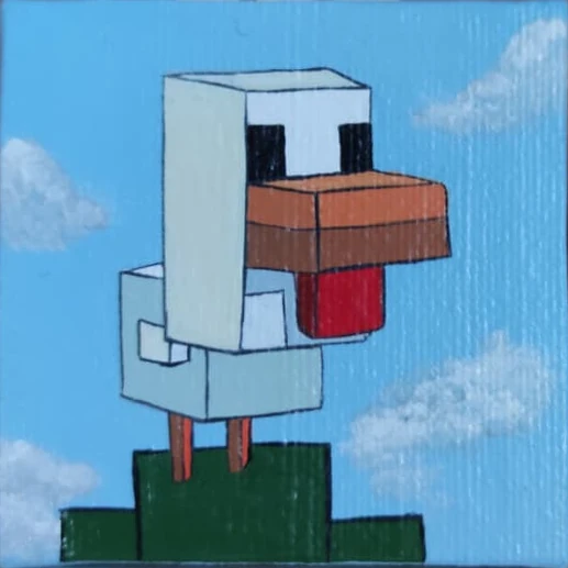 Pato minecraft, acrílico sobre lienzo, 6×6 cm